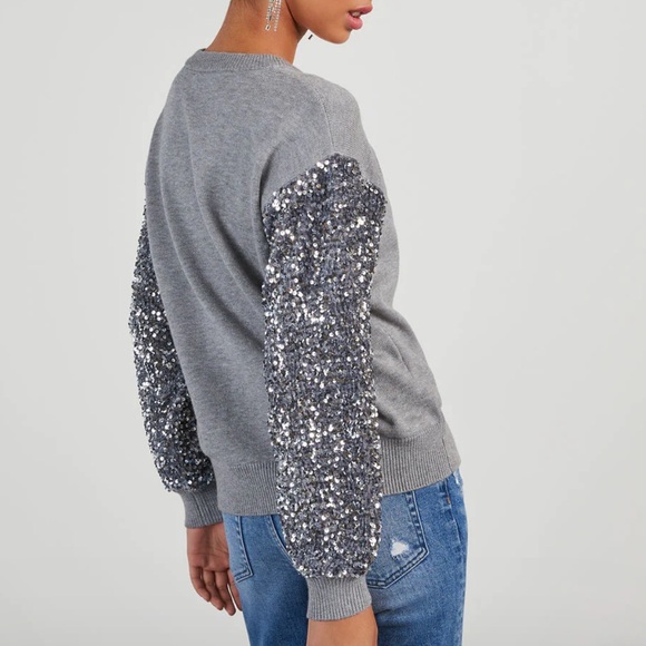 Vici Hairos Sequin Contrast Grey Sweater - Picture 4 of 9